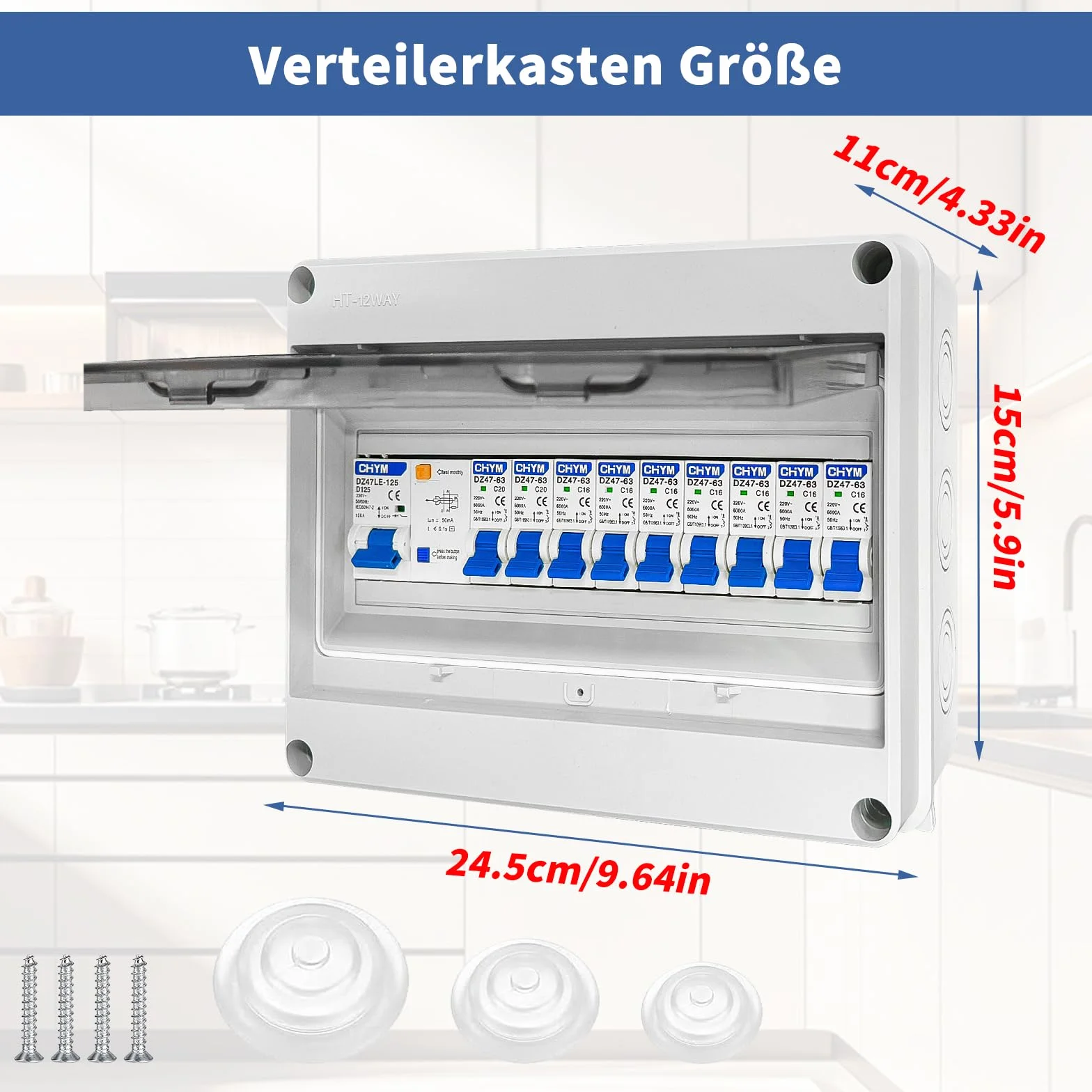 Coffret Electrique Etanche, Tableau Electrique avec Disjoncteur Différentiel, Boîtier de distribution électrique IP65 pour Caravanes/Garages/Ateliers/Villas, Disjoncteur 125A, 7x16A+2x20A