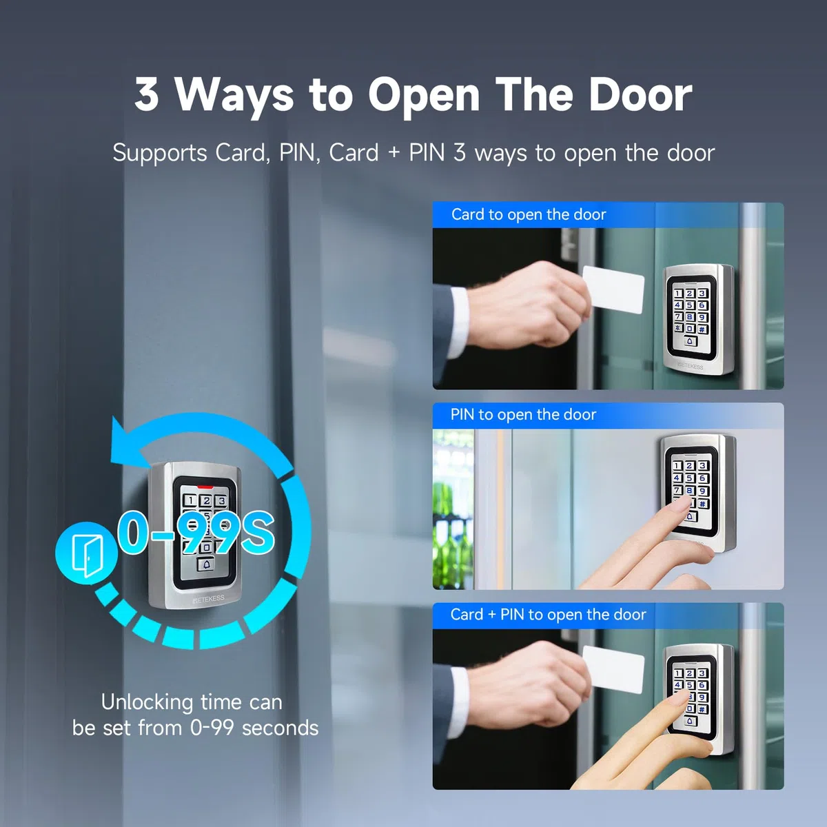 Retekess T-AC04 Digicode Clavier à Code Métal IP68 Contrôle d'Accès PIN 125KHz RFID Étanche Rétro-Éclairé Wiegand 26 Anti-Effraction pour Boutique Appartement Entreprise