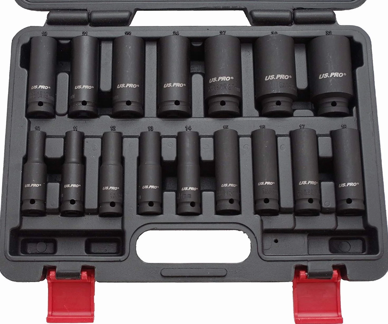 US PRO B1340 Jeu de 16 douilles à choc 1/2" de 10 à 32 mm