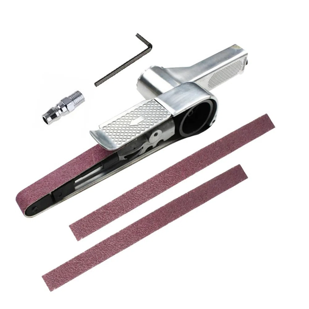 Mini ponceuse à bande pneumatique pour meuleuse d'angle manuelle pour ponçage du bois et du métal (520 x 20 mm)