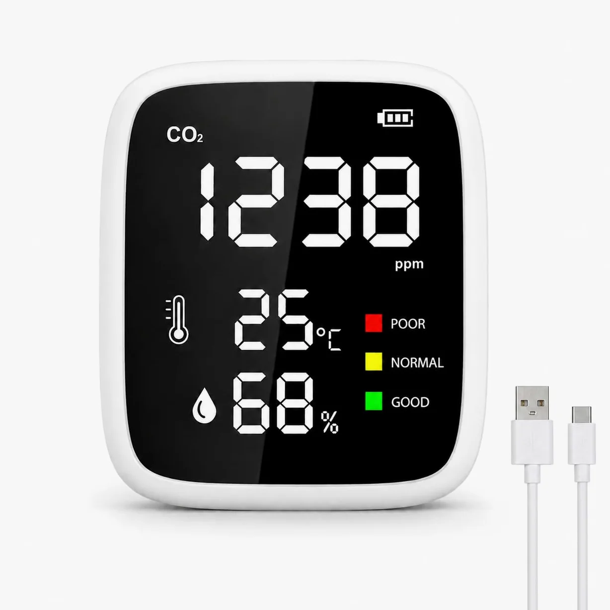 Compteur de CO2, 3 en 1 Moniteur de qualité de l'Air Détecteur de CO2, Température, Humidité, 400-5000 PPM Indicateur CO2 Moniteur de Dioxyde de Carbone pour Maison,Bureau, Ecole,Voiture