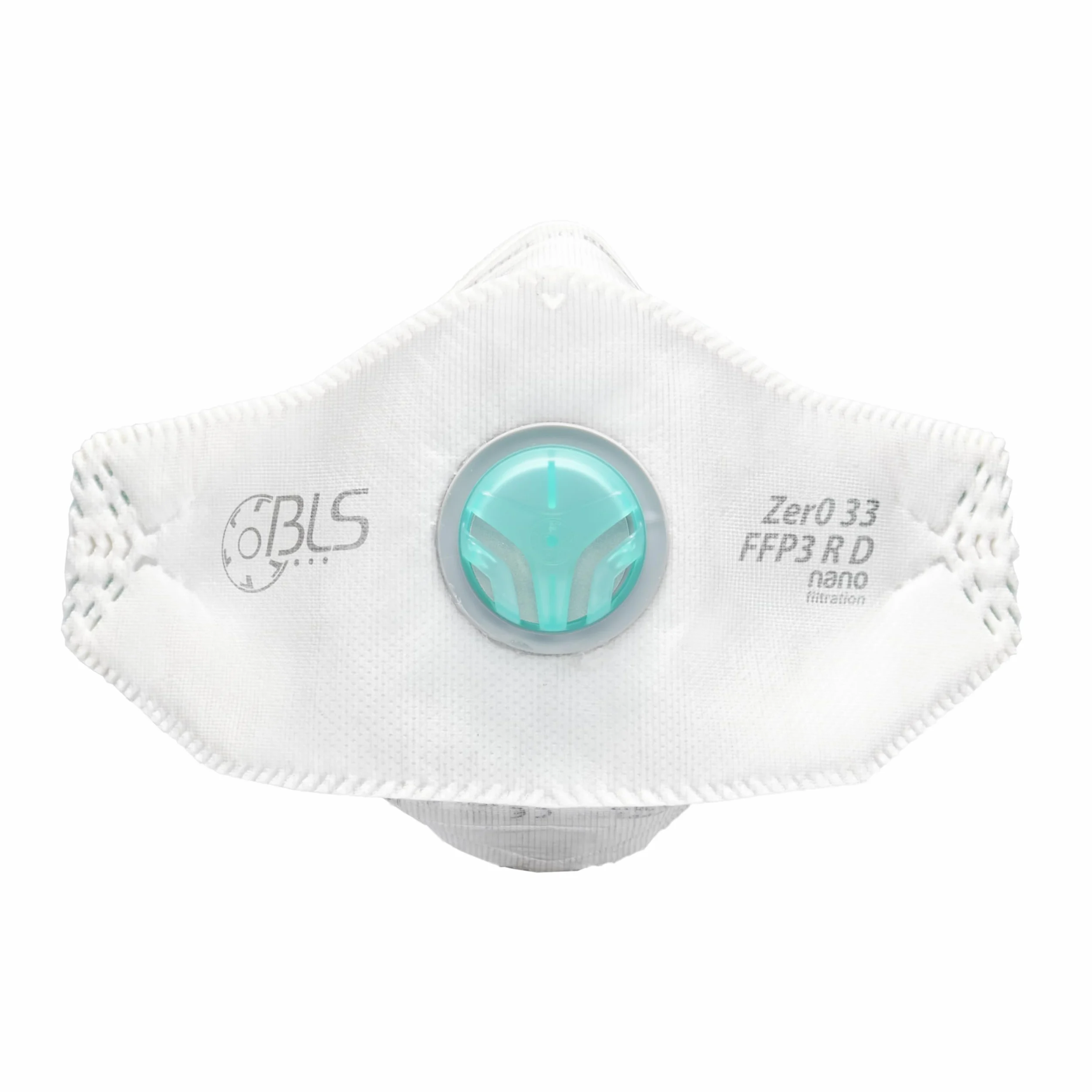 BLS Zer0 33 FFP3 R D | Trousse de 10 masques FFP3 plats à trois volets avec valve d'expiration | Certifié CE | Fabriqué en Europe