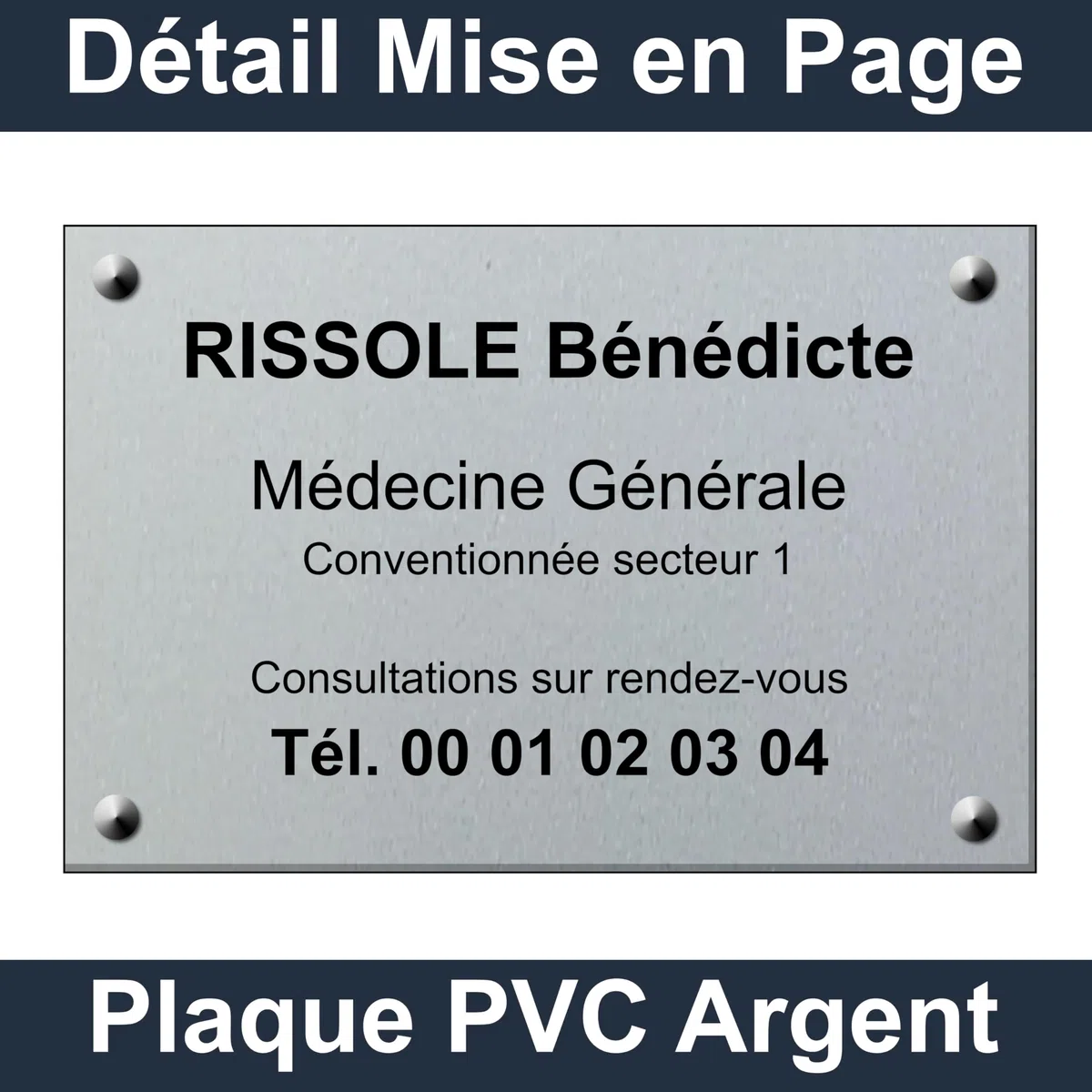 Plaque Professionnelle Personnalisable PVC 30x20 cm - Épaisseur 3 mm - Cabinet Médical, Professions Libérales - Gravure Laser - Résistante Extérieur Intérieur - Vis et Cache-Vis Inclus (Argent)