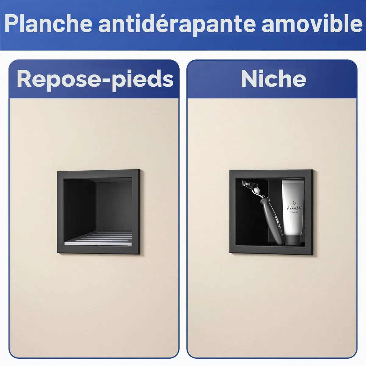 Niche murale en acier inoxydable 304 noir mat 15 cm x 12 cm pour salle de bain, support encastré dans la salle de bain avec surmontage, pas de carrelage nécessaire