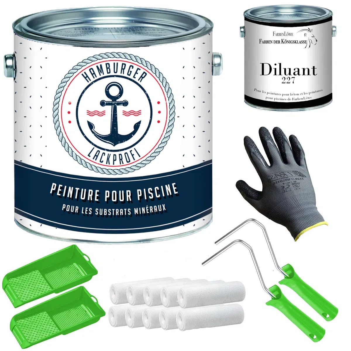 Peinture pour piscine - Blanc nacré RAL 1013 - Pour béton et piscine - Revêtement avec kit de peinture (X300) et dilution (1 l) - Peinture professionnelle Hambourg (1 l)
