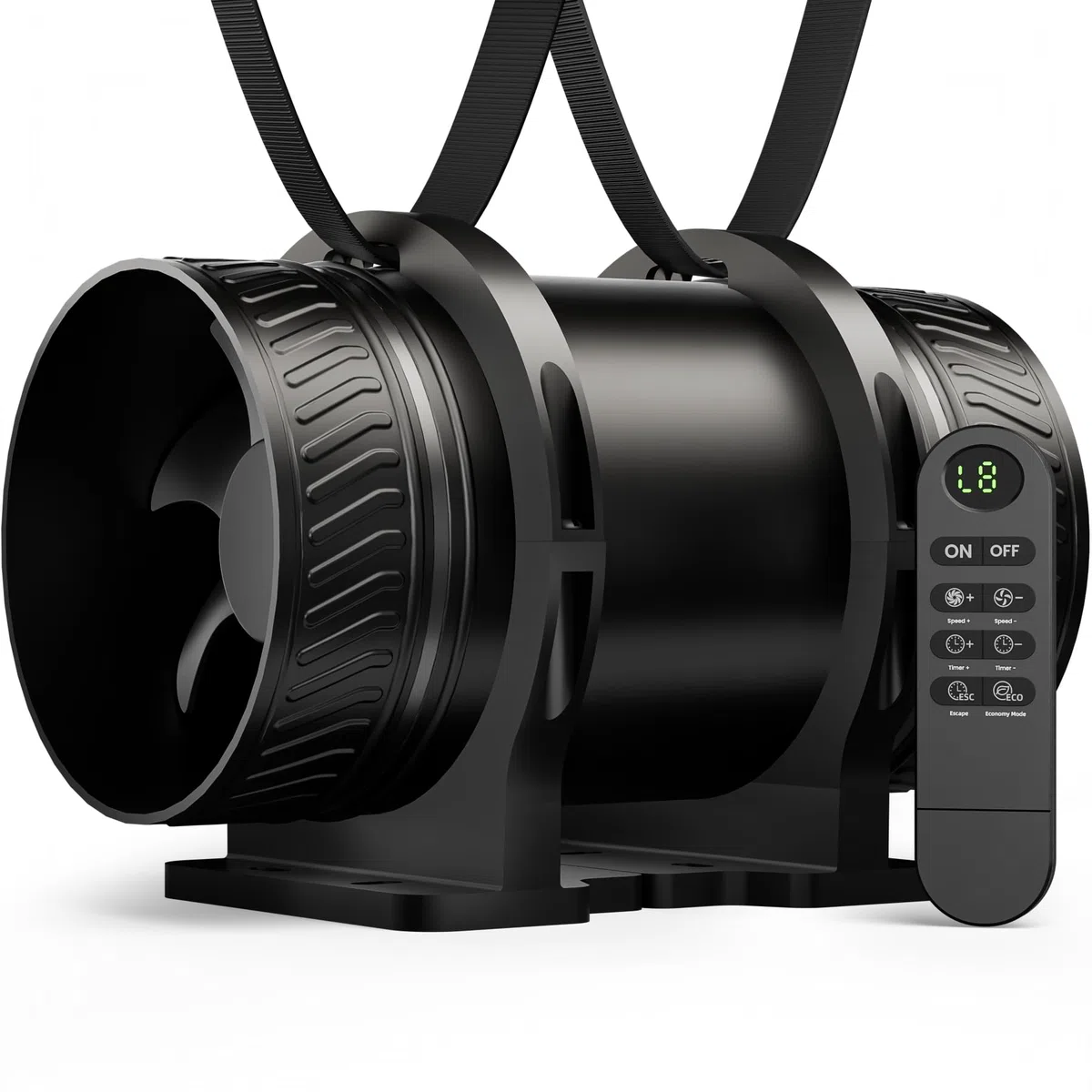 MOCINE Ventilateur de Conduit 100 mm avec Base de Montage, 8 Vitesses, Fonction Minuterie avec Télécommande à Écran, 310 m³/h, 5000 tr/min, Noir, Extracteur d’Air pour Garage, Salle de Bain et Serre
