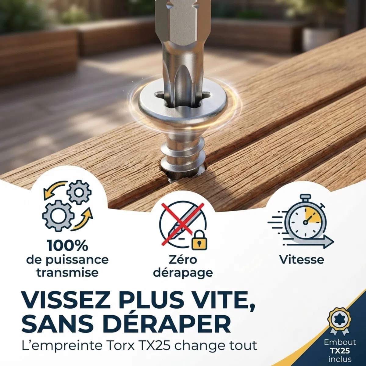 Lot de 600 vis terrasse en INOX A2 à tête fraisée réduite - Empreinte Torx 25 - Diamètre 5 mm - Longueur 50 mm