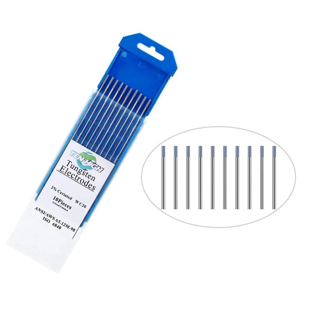 TEN-HIGH Électrodes en Tungstène TIG, 2% de Cérium, WC20 (Gris), 1,6 mm x 175 mm de 10 pièces par paquet