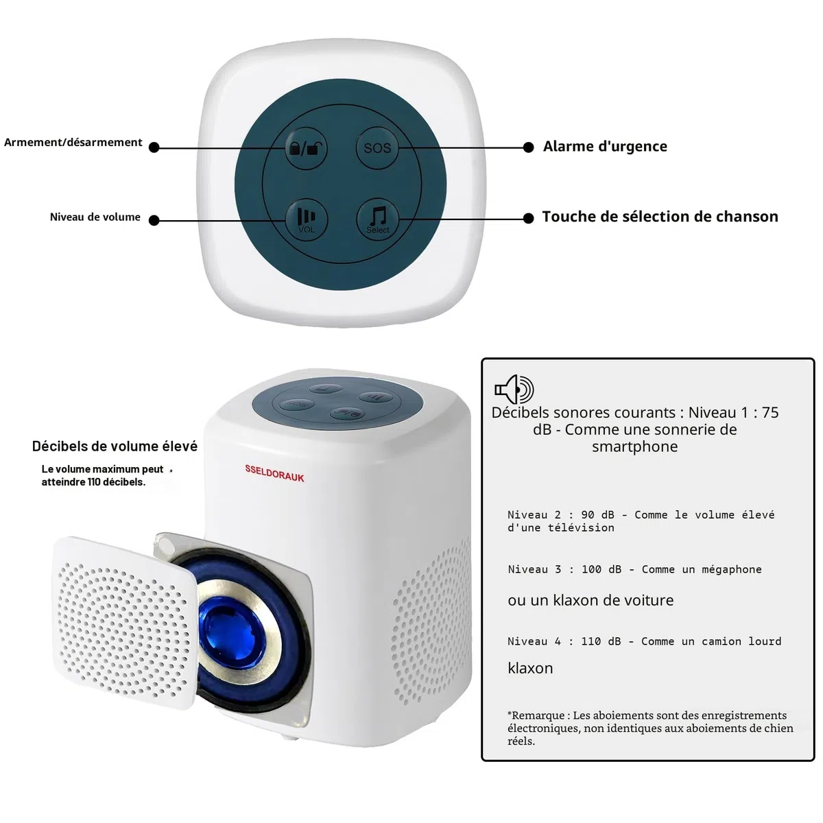 Détecteur de mouvement d'alarme d'aboiement de chien, détecteur de sécurité domestique sans fil de 300 mètres, kit de cloches de porte (lot de 1 capteur + 1 récepteur)
